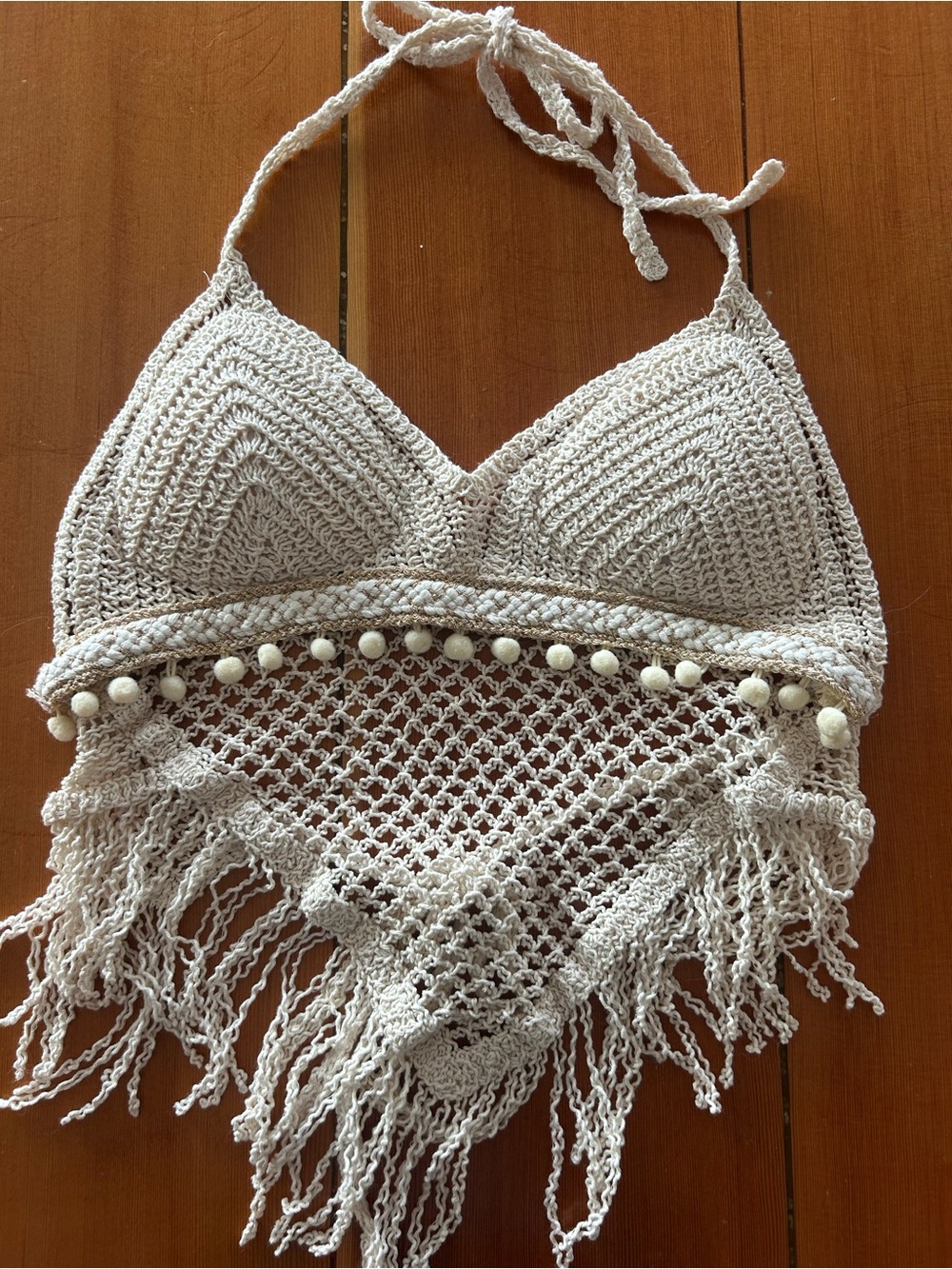 Women’s Crochet Fringe Halter Top - Ivory
